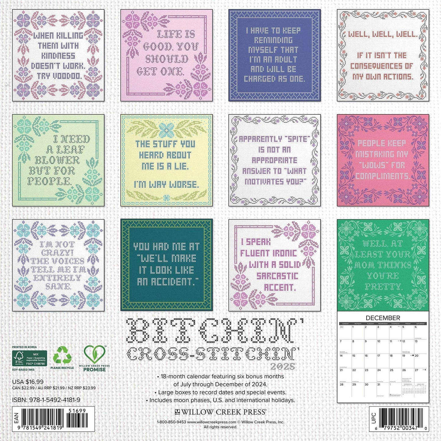 Bitchin' Cross-Stitchin' 2025 Wall Calendar