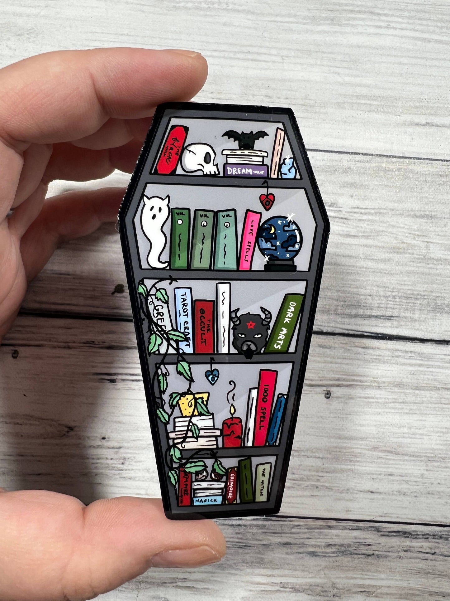 Dark Witchy Coffin Shaped Bookshelf Sticker