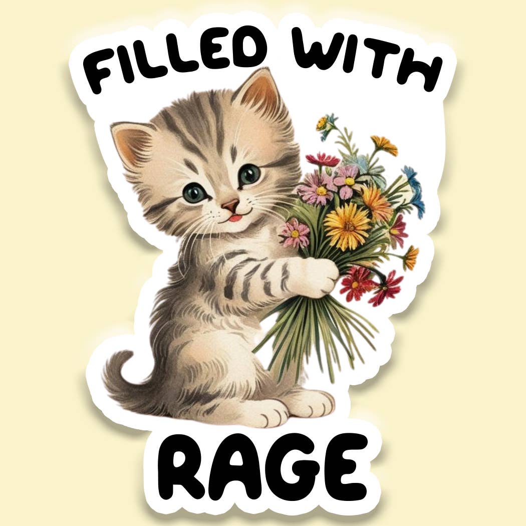 Filled with Rage Sticker Decal, Funny Sticker Decal, Cat