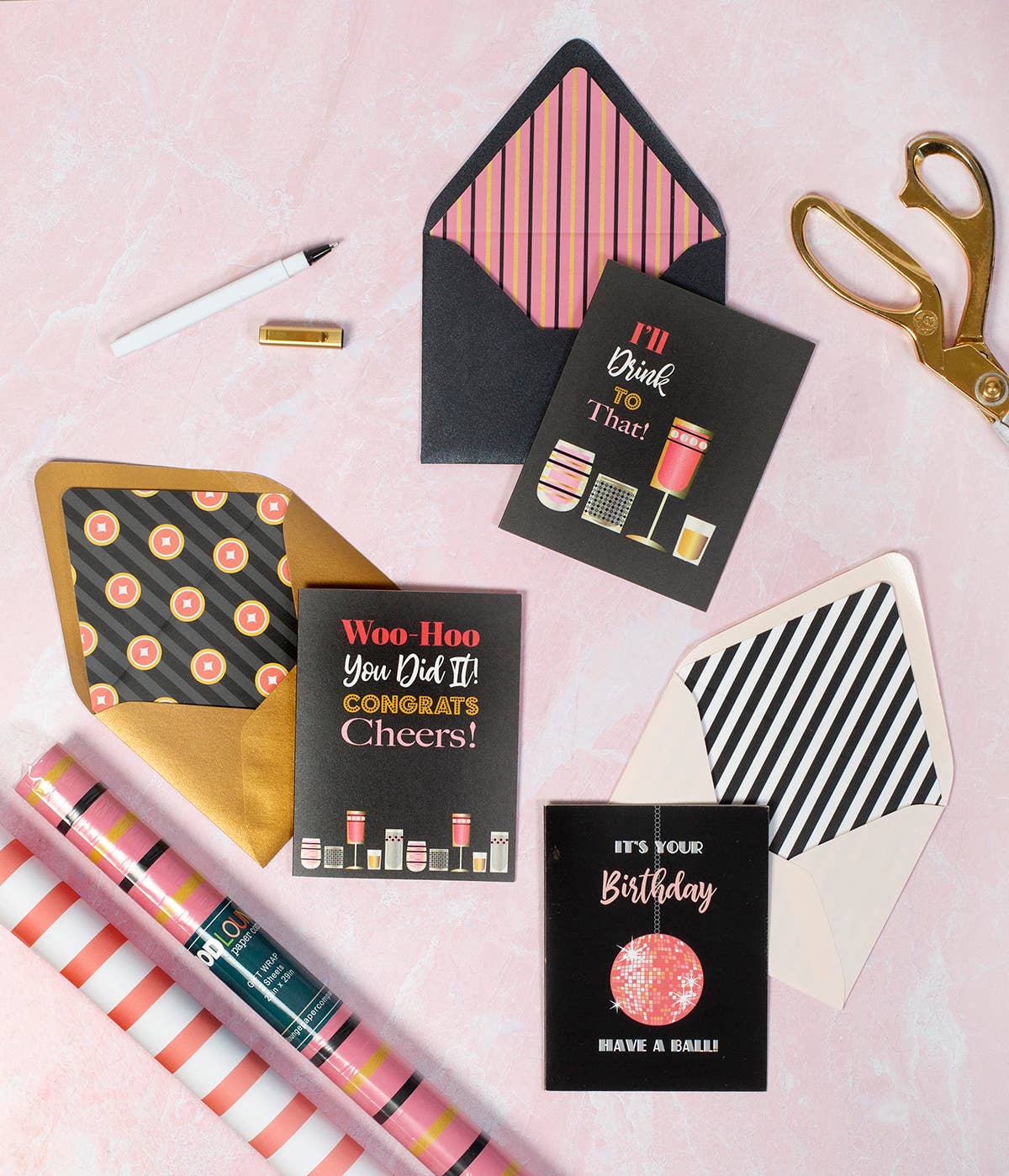 You Did It Pink Vintage Cocktails Congratulations Card