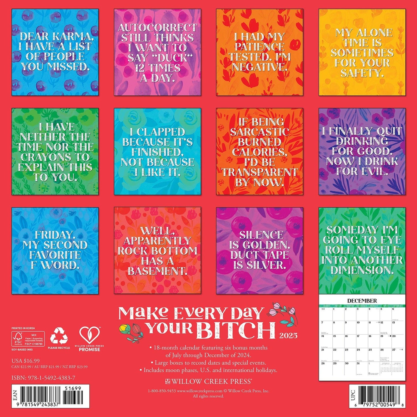 Make Every Day Your Bitch 2025 Wall Calendar