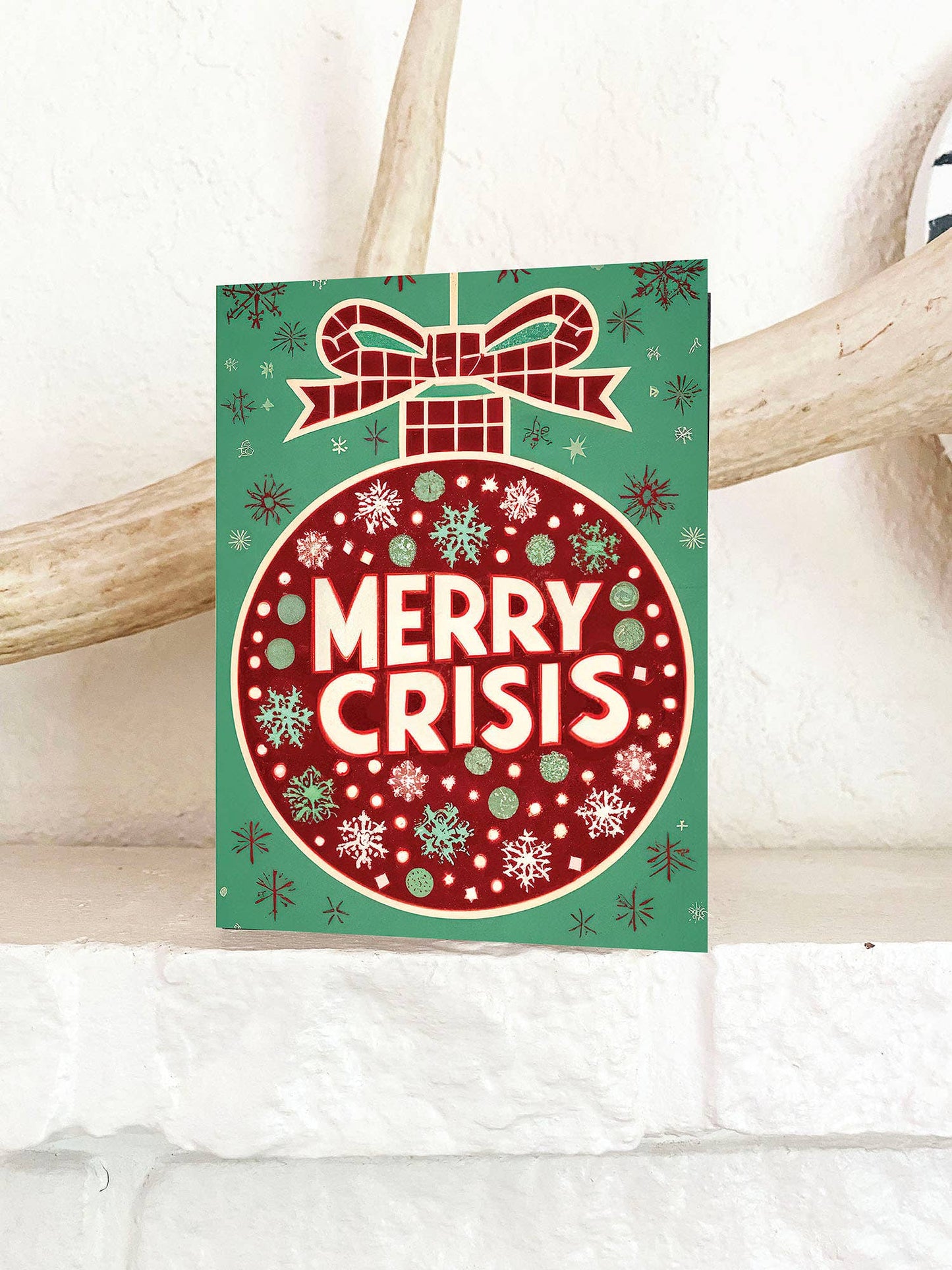 Merry Crisis - Funny Retro Vintage Red Christmas Card