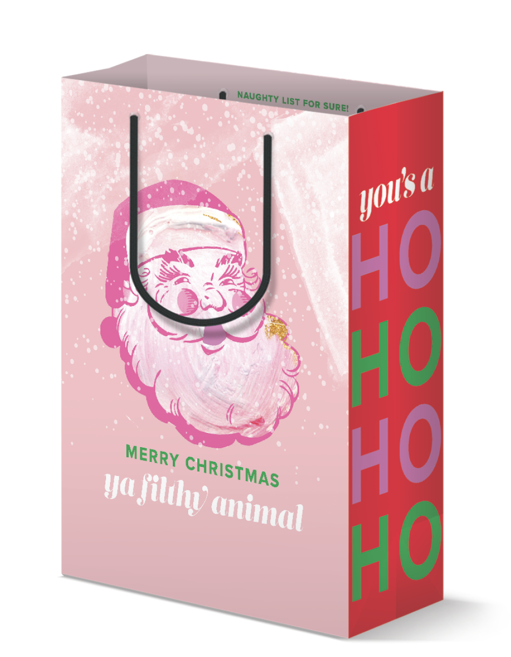 Funny Cute Santa Pink Christmas Holiday Gift Bag Stocking