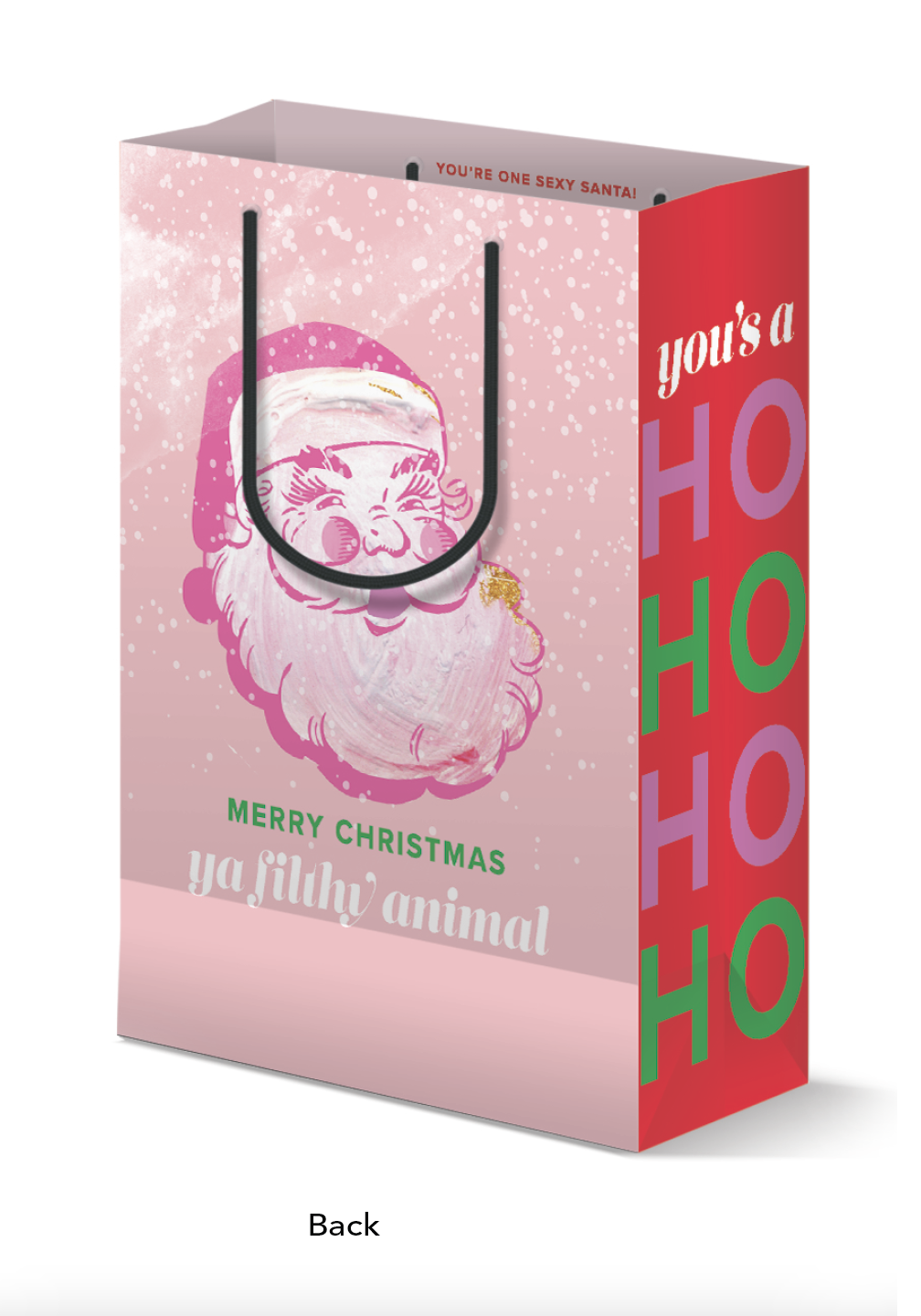 Funny Cute Santa Pink Christmas Holiday Gift Bag Stocking
