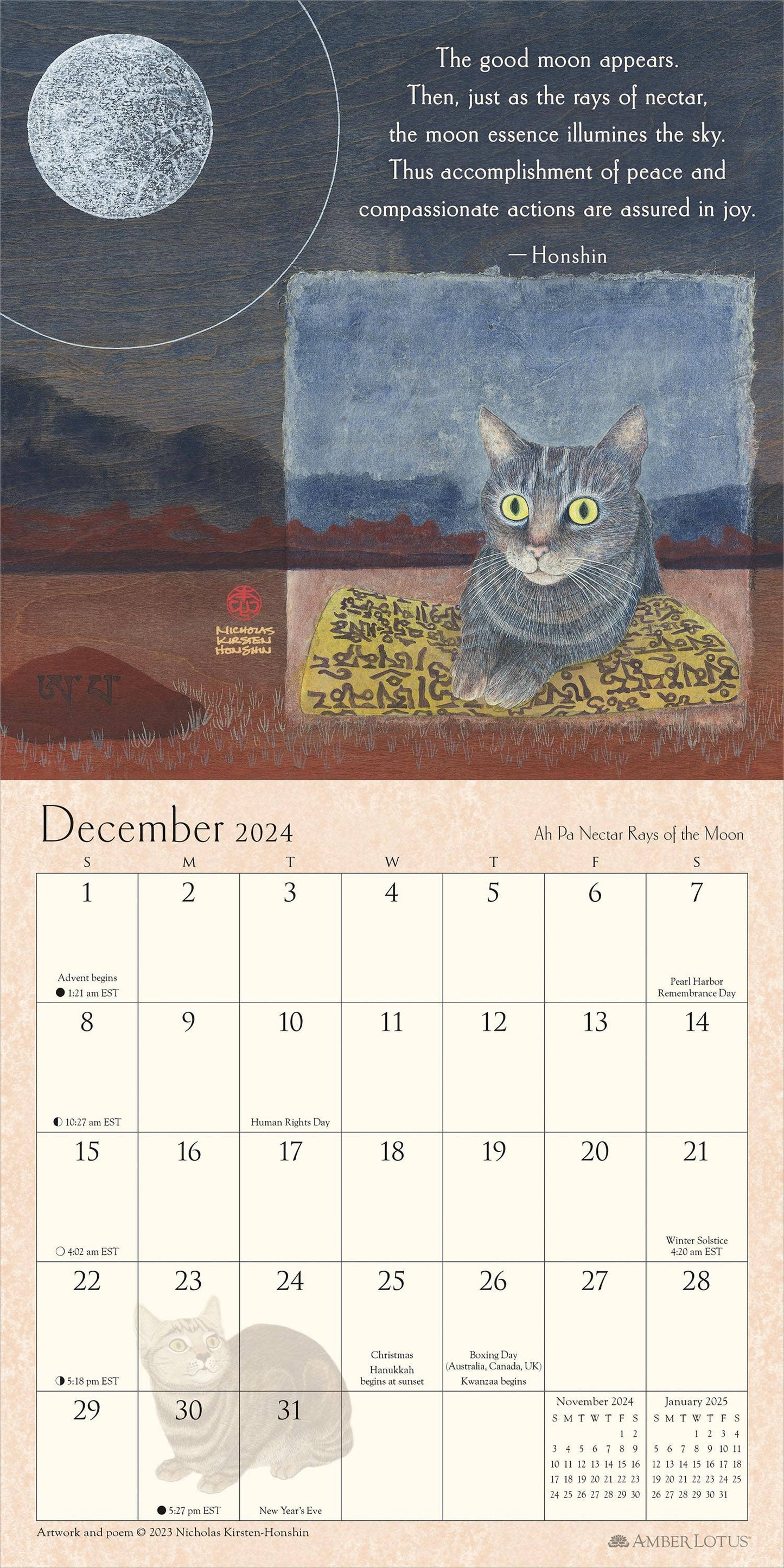 Zen Cat 2024 Mini Wall Calendar by Nicholas Kirsten-Honshin