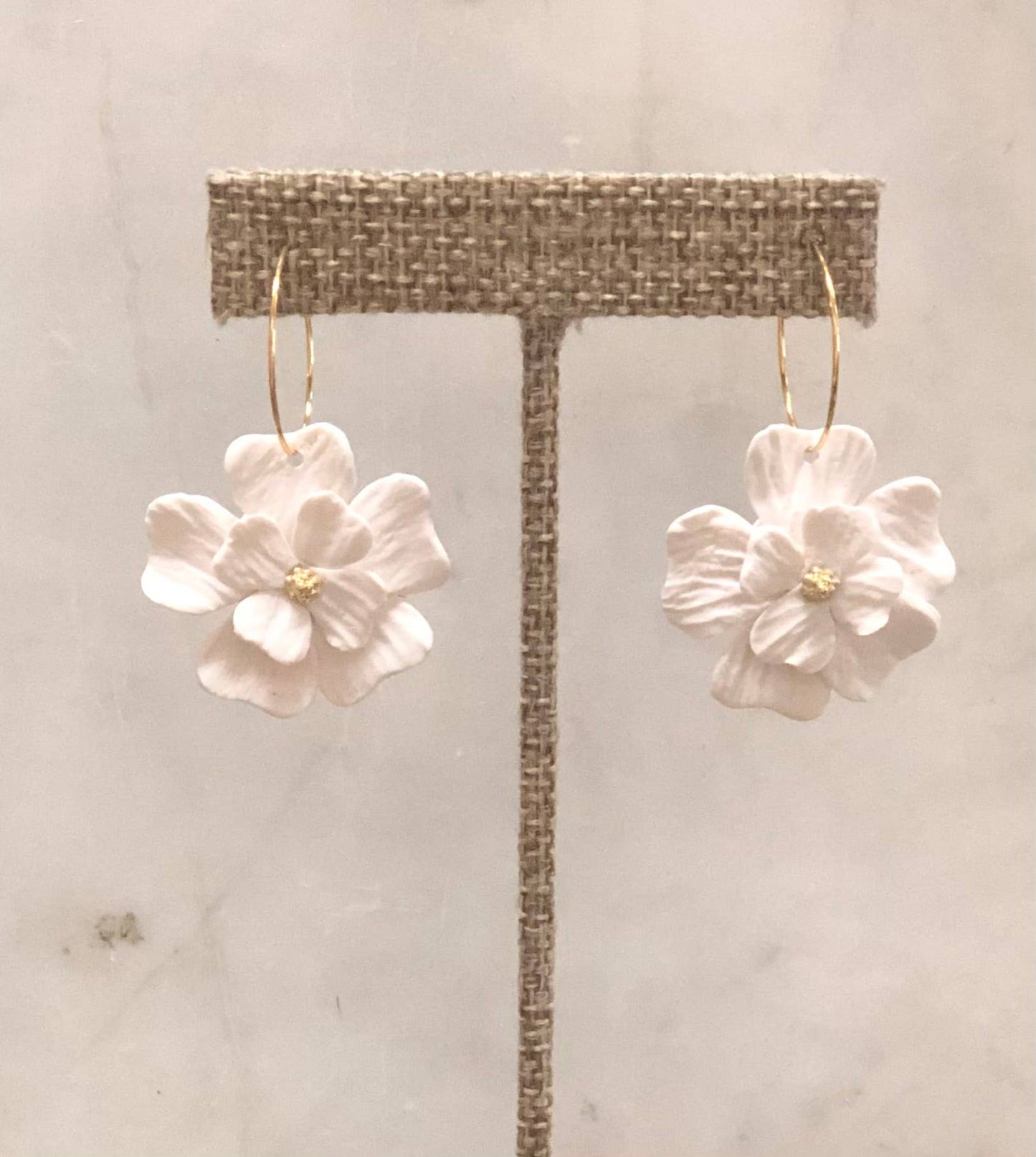 Layered Flower Hoop Earrings/ White