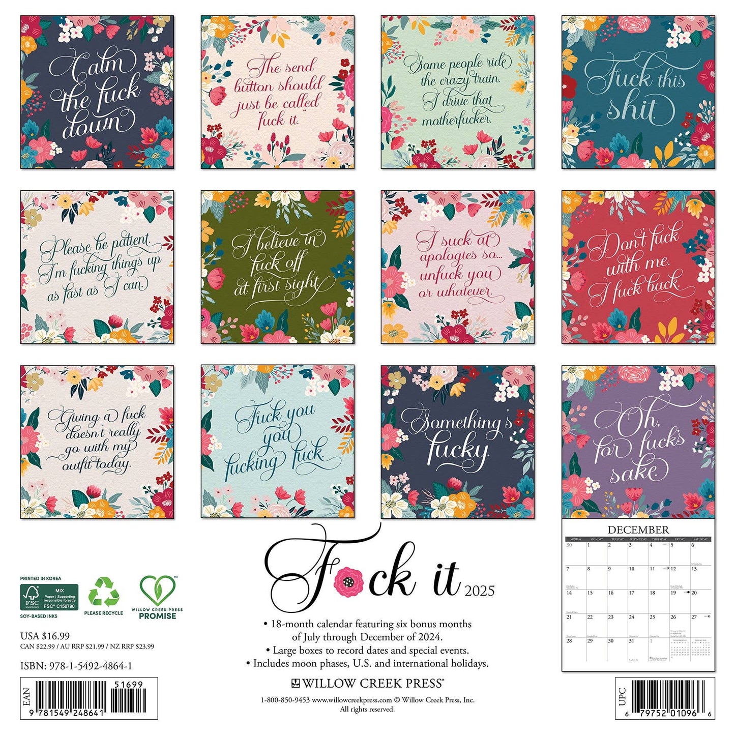 F*ck It Floral 2025 Wall Calendar
