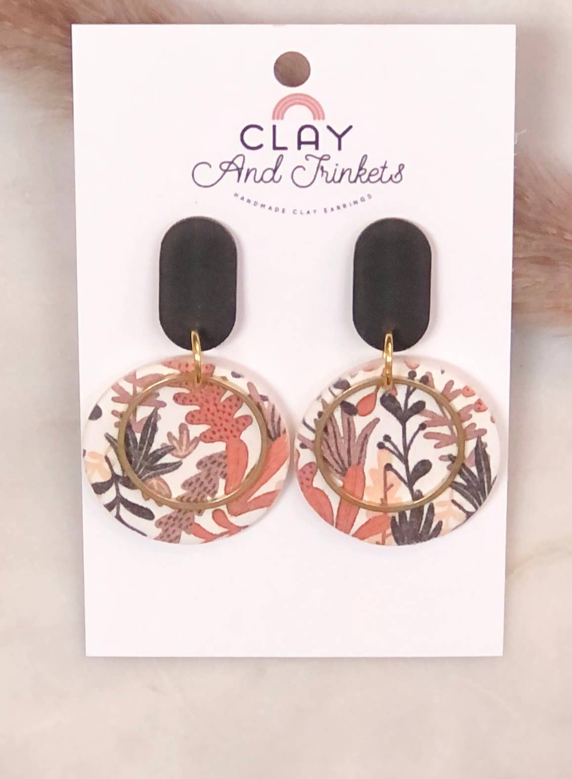 Boho Botanical Print/Warm Tones Dangle Earrings