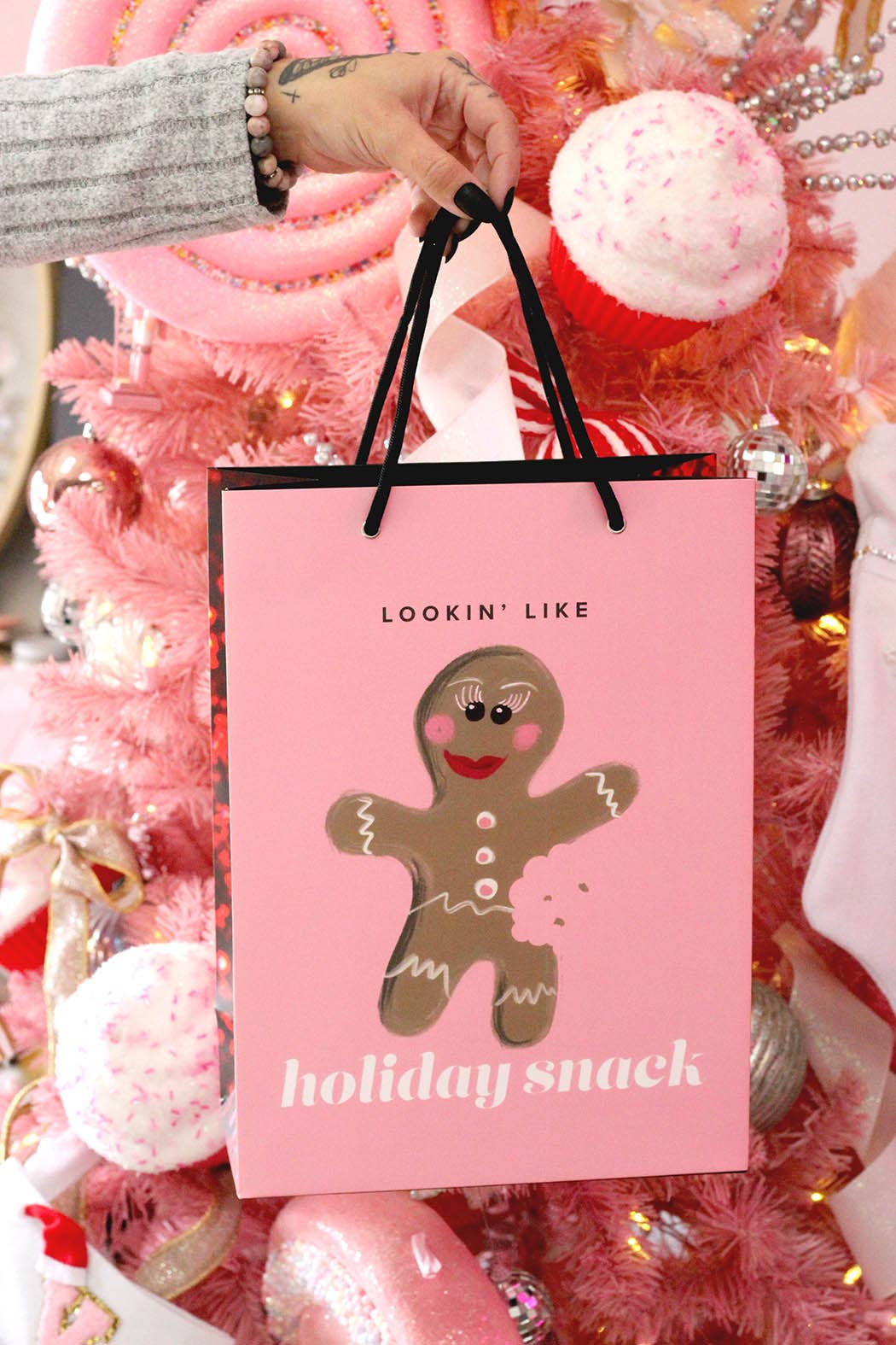 Gingerbread - Holiday Snack, Pink Christmas Holiday Gift Bag