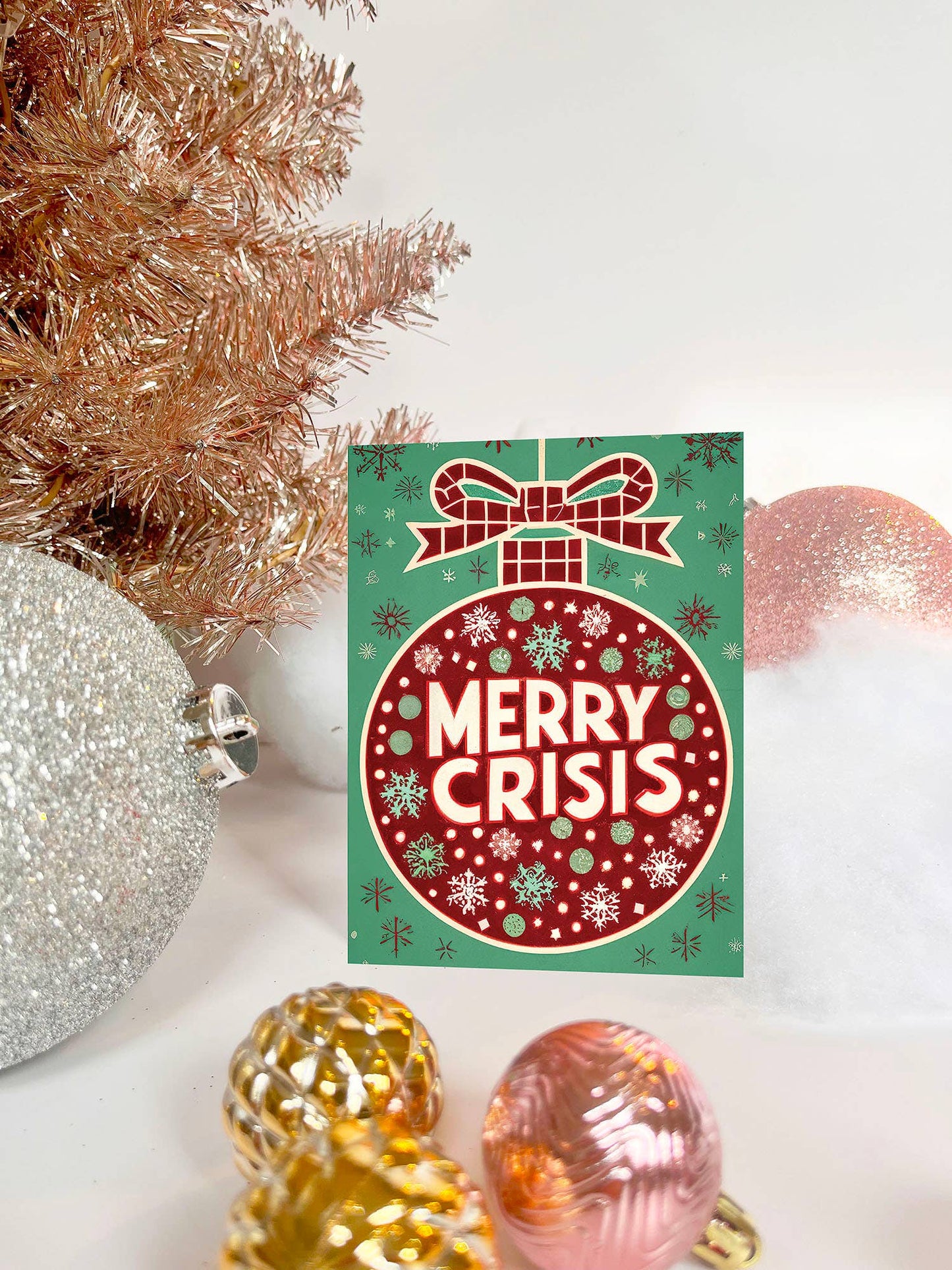 Merry Crisis - Funny Retro Vintage Red Christmas Card