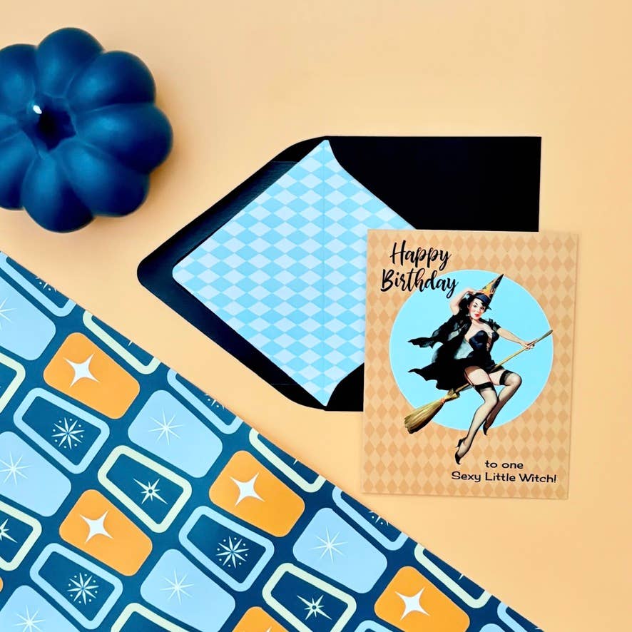 Sexy Little Witch Vintage Pinup Halloween Birthday Card