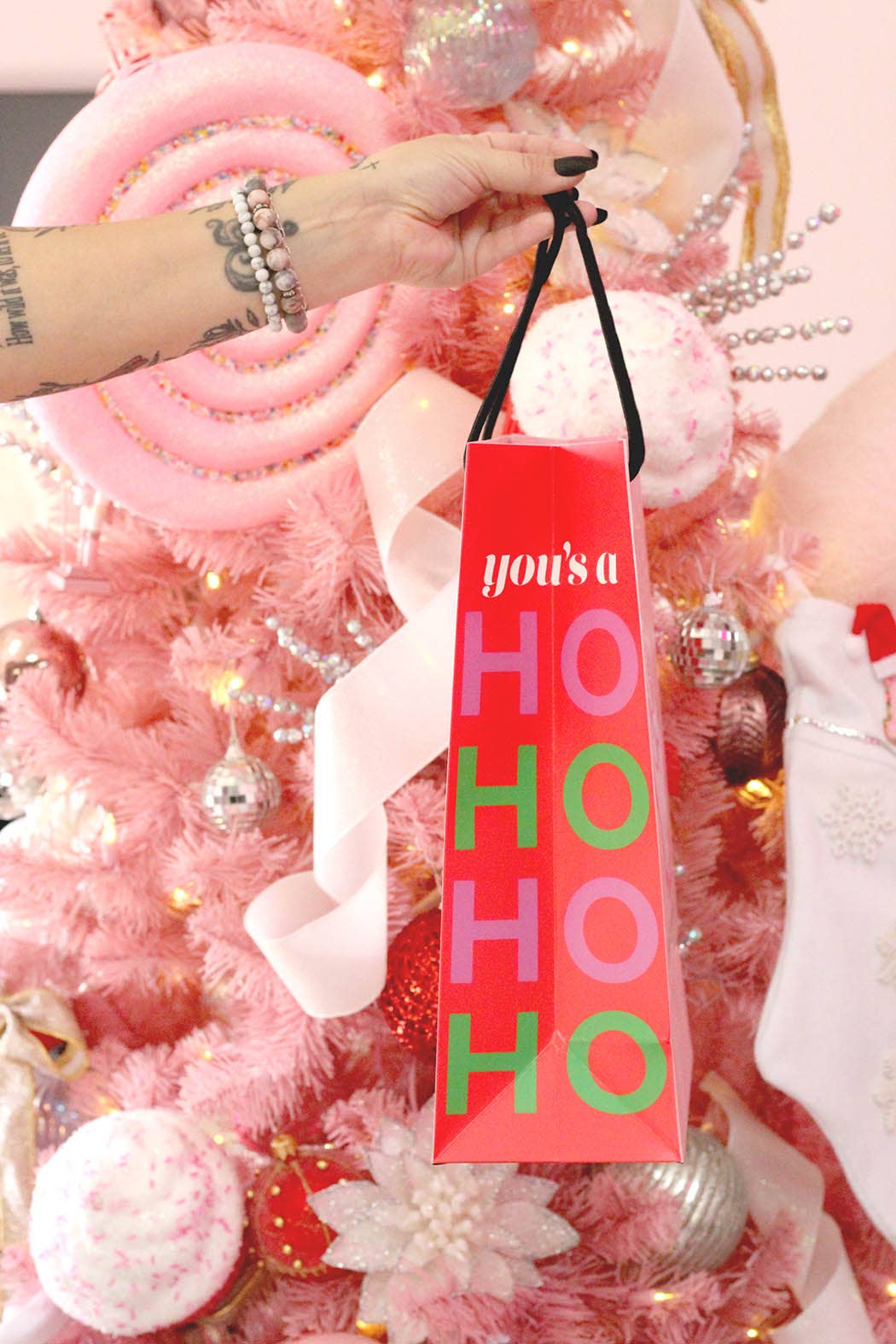 Funny Cute Santa Pink Christmas Holiday Gift Bag Stocking