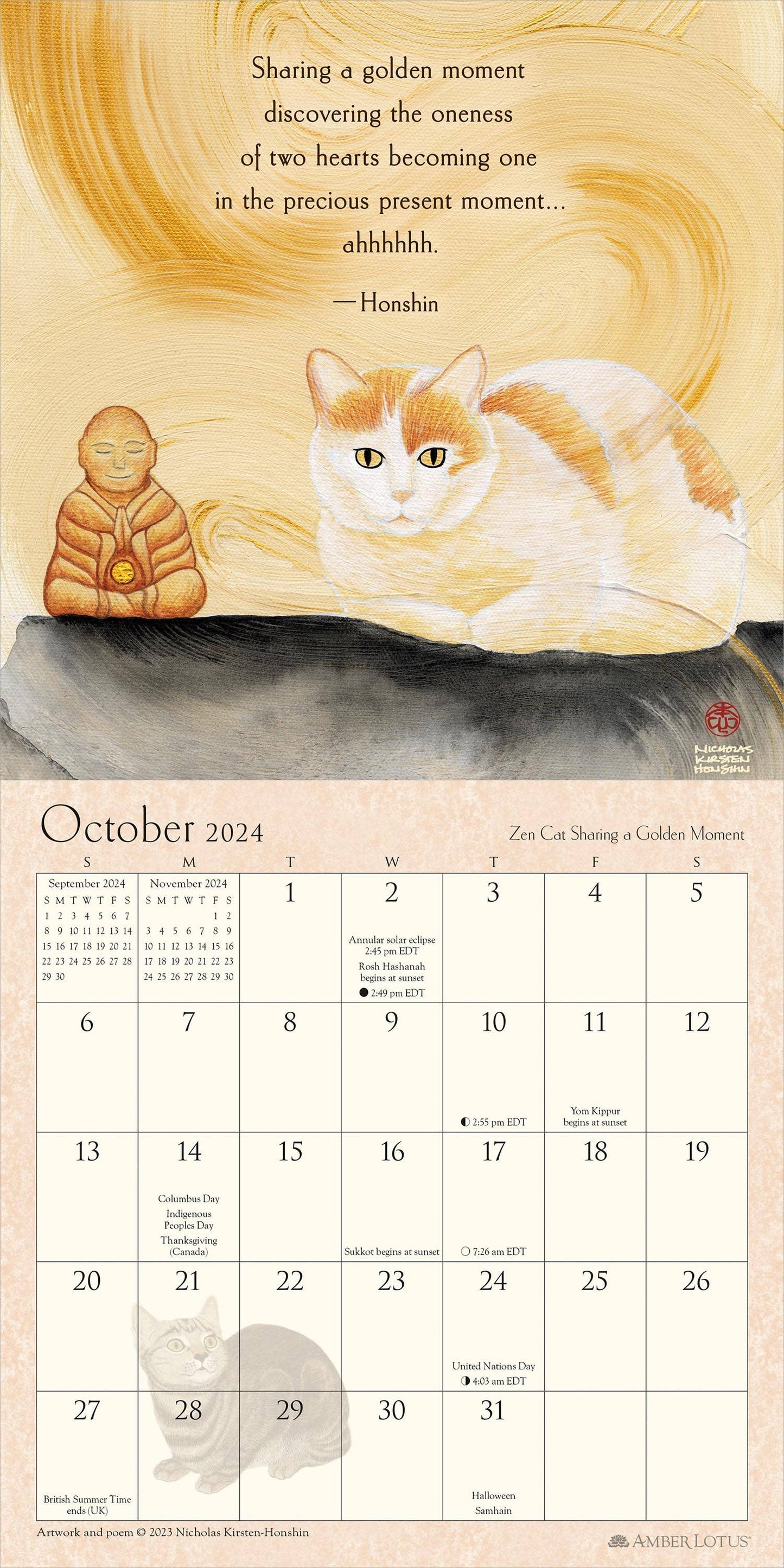Zen Cat 2024 Mini Wall Calendar by Nicholas Kirsten-Honshin