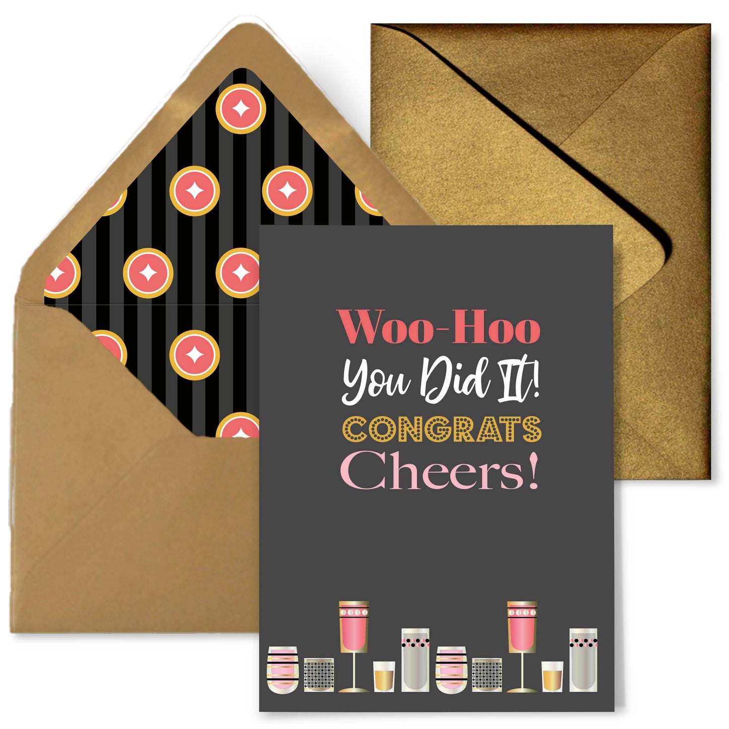 You Did It Pink Vintage Cocktails Congratulations Card