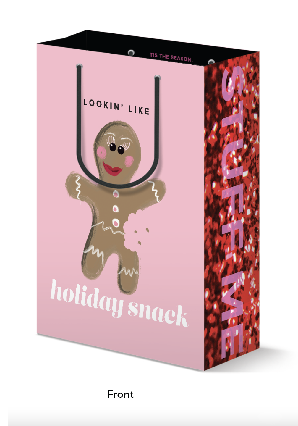 Gingerbread - Holiday Snack, Pink Christmas Holiday Gift Bag