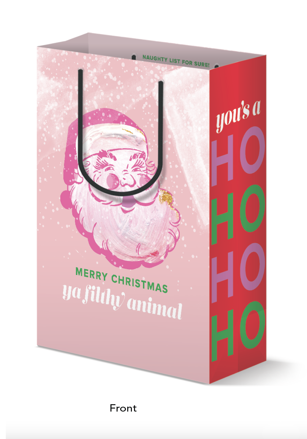 Funny Cute Santa Pink Christmas Holiday Gift Bag Stocking
