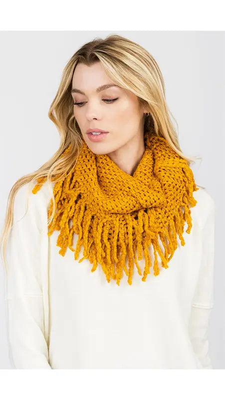 Fringe Knitted Infinity Scarf