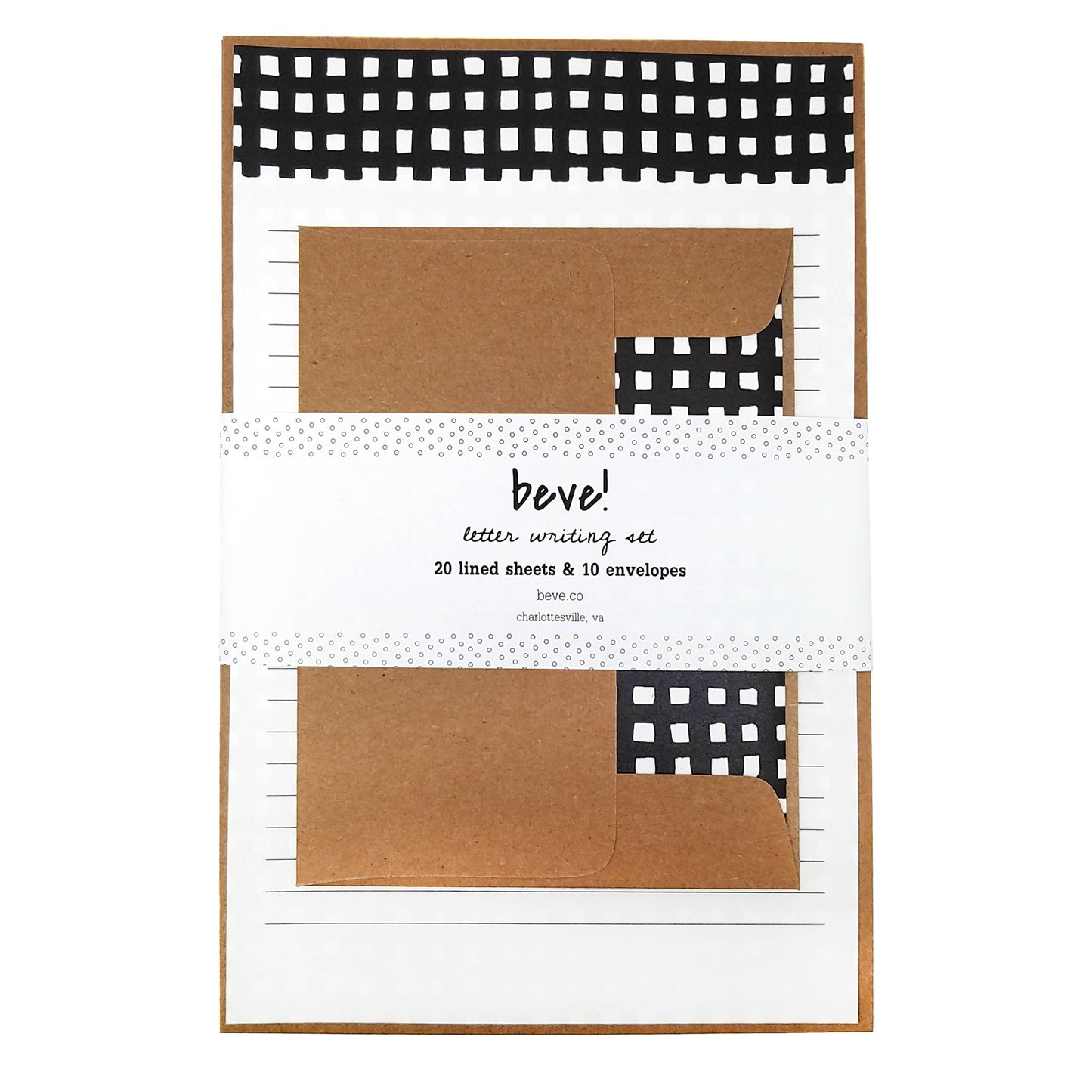 Black Gingham Letter Writing Stationery Set