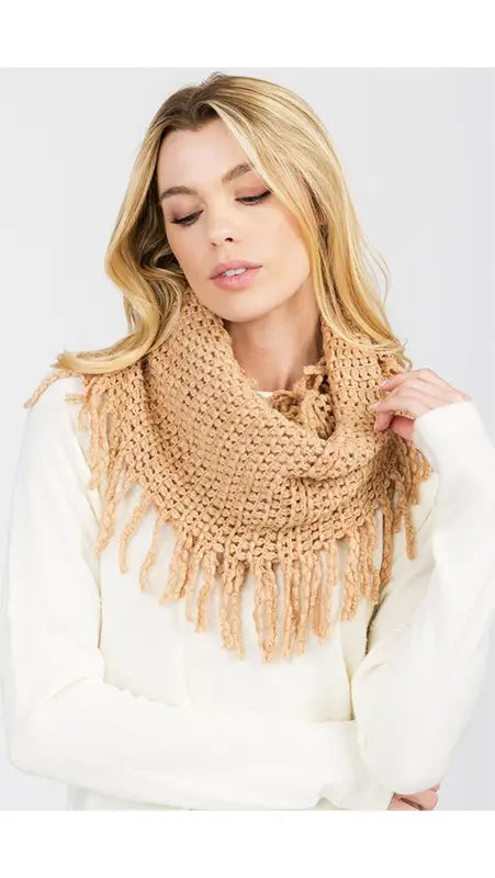 Fringe Knitted Infinity Scarf