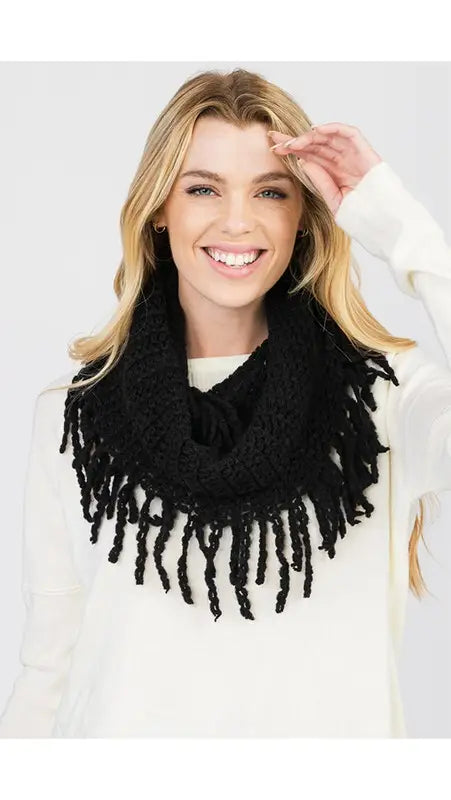 Fringe Knitted Infinity Scarf