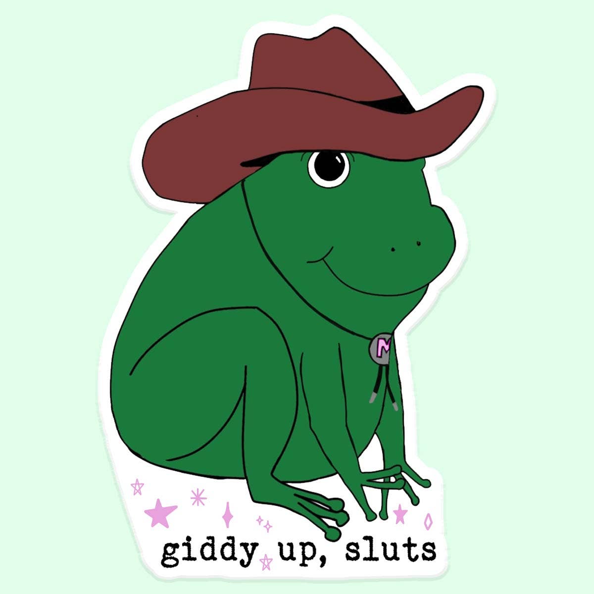 Giddy Up, Sluts Frog Cowboy Sticker