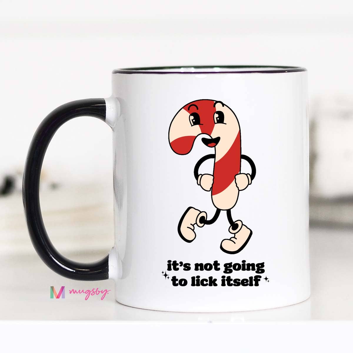 Candy Cane Retro Funny Christmas Coffee Mug, Lick Itself