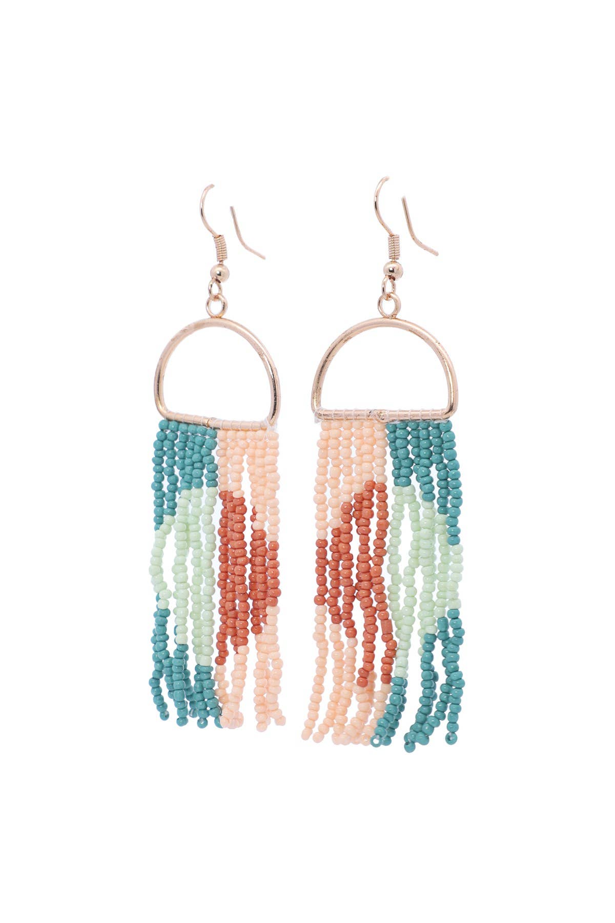 Color Blocked Bead Fringe Drop Earrings