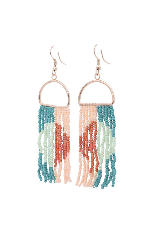 Color Blocked Bead Fringe Drop Earrings