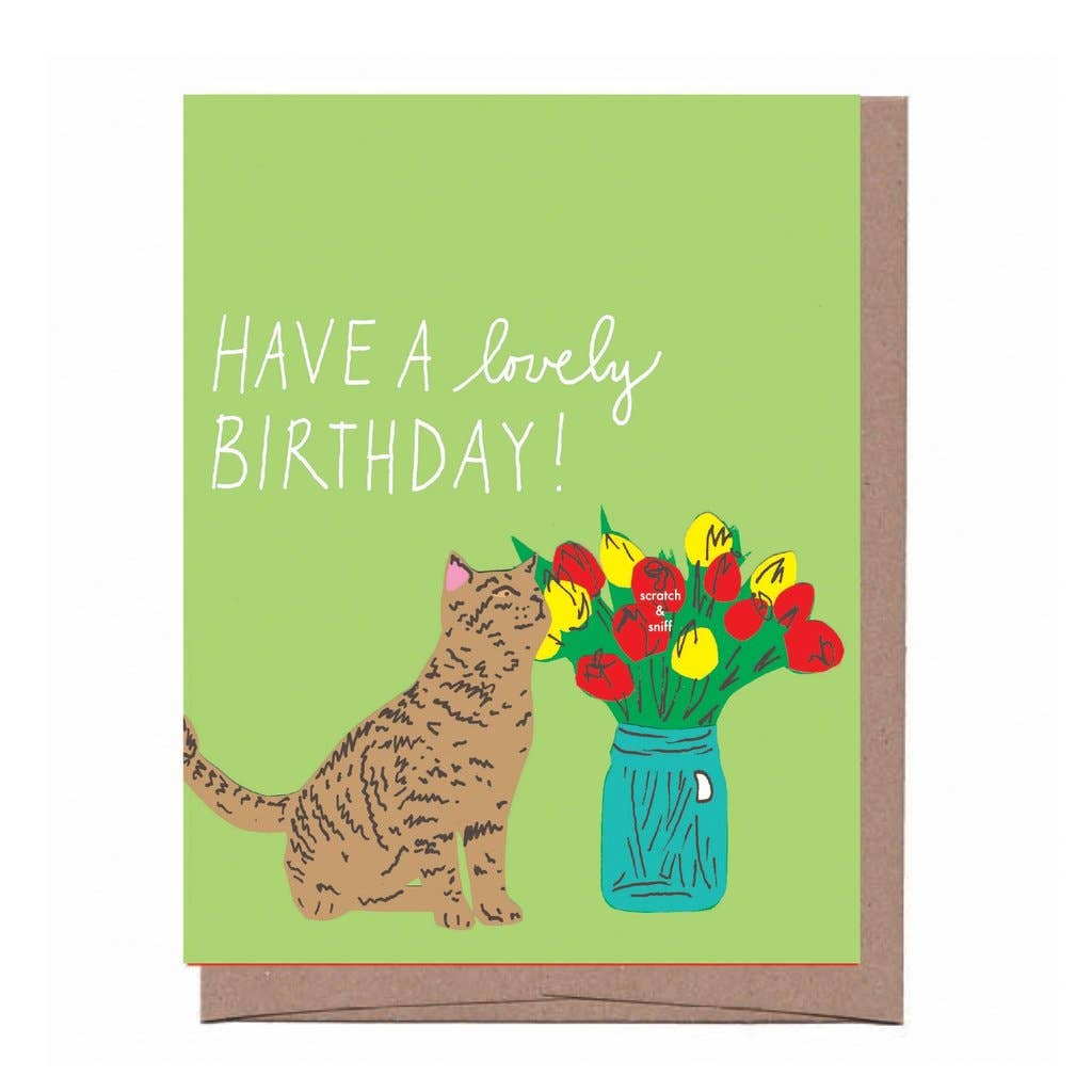 Scratch & Sniff Flower Cat Birthday Greeting Card