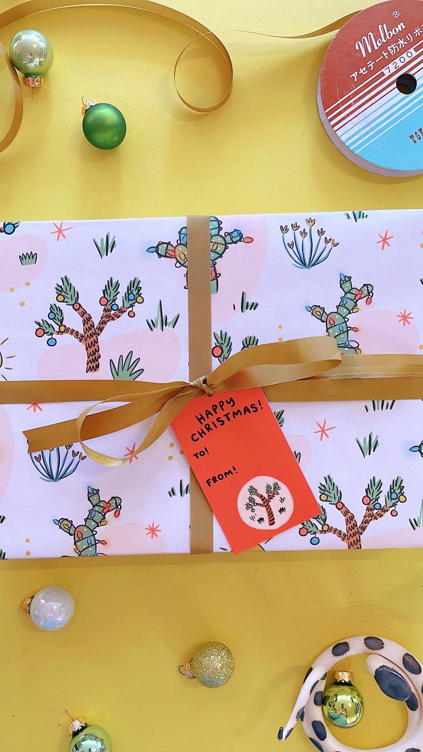 Christmas Cactus Wrapping Paper - 3 sheet roll