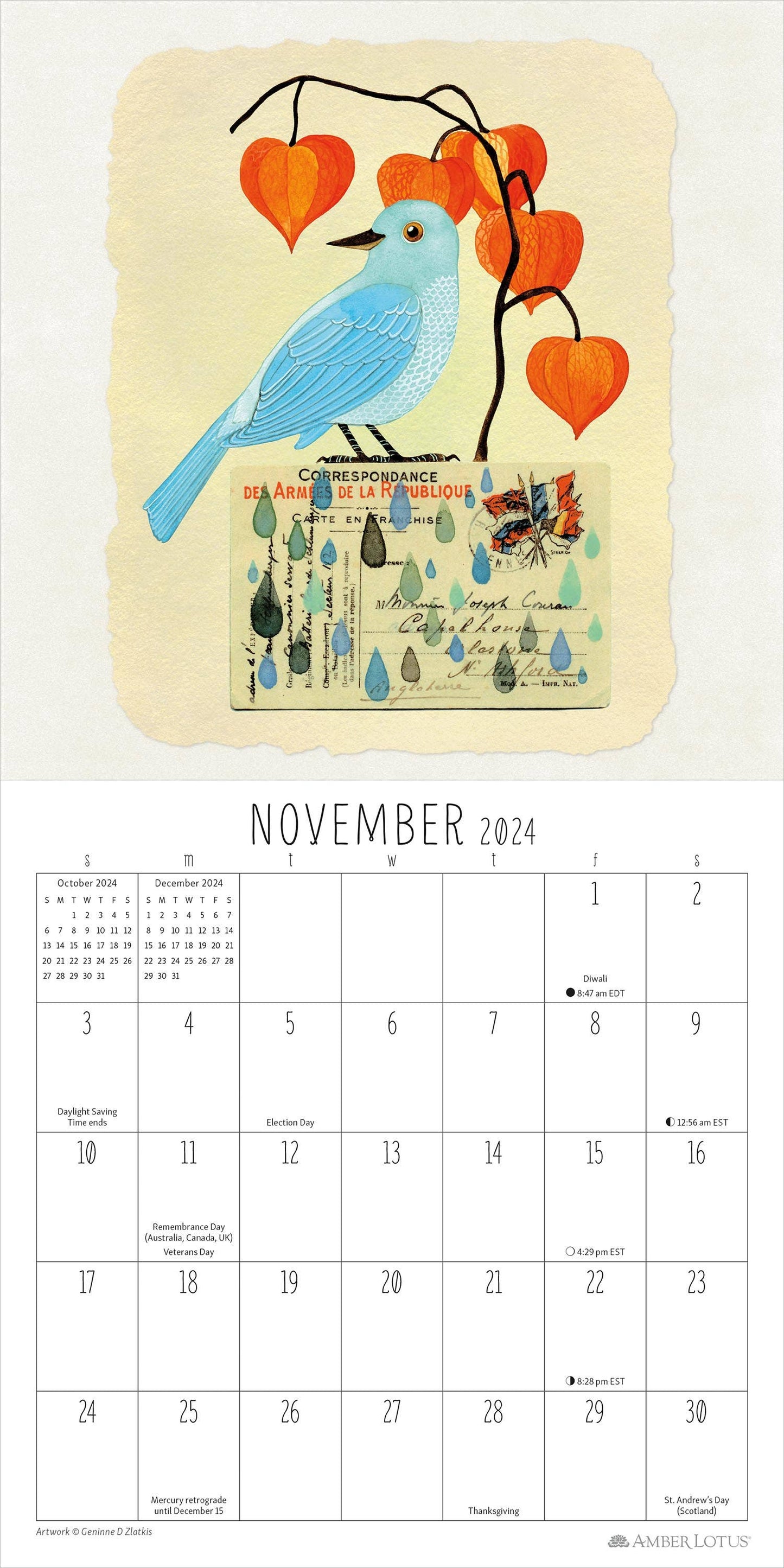 Feathered Friends 2024 Mini Wall Calendar by Geninne Zlatkis
