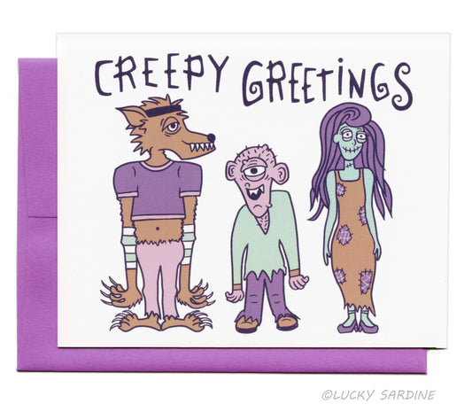 Halloween Monsters, Creepy Werewolf Frankenstein Card