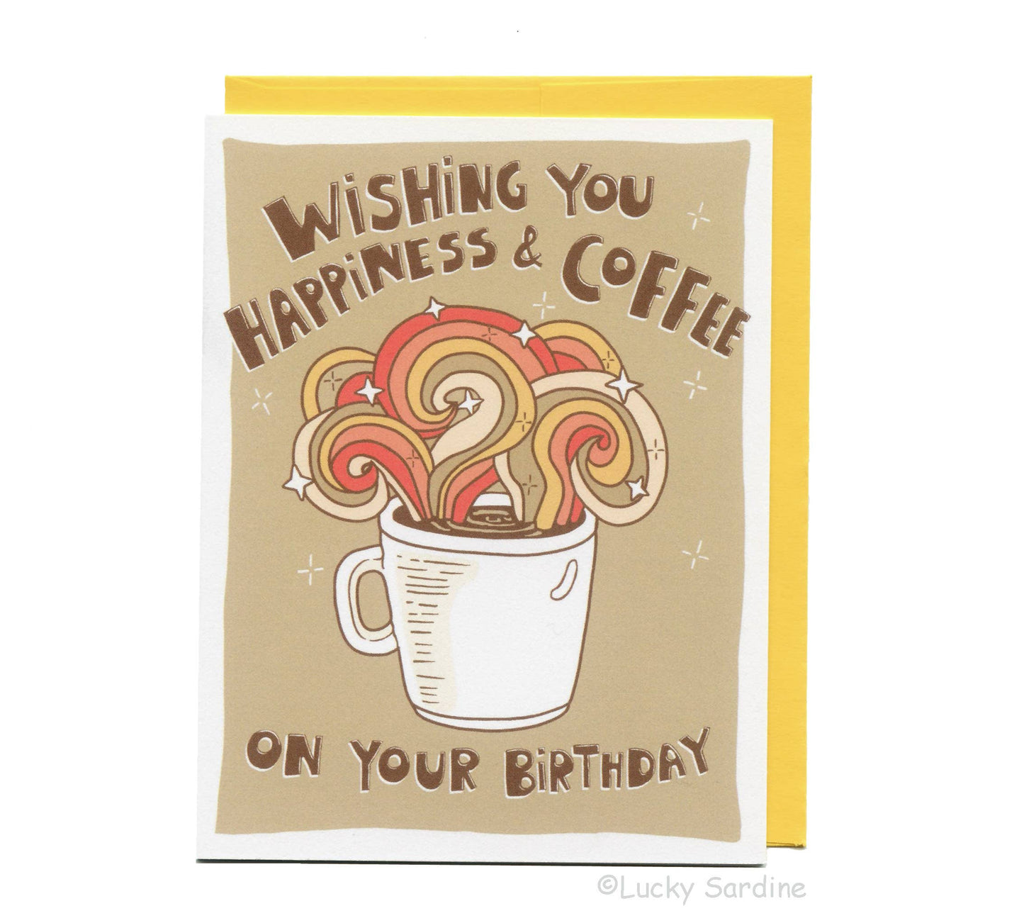 Coffee and Happiness, Retro Rainbow Birthday Card