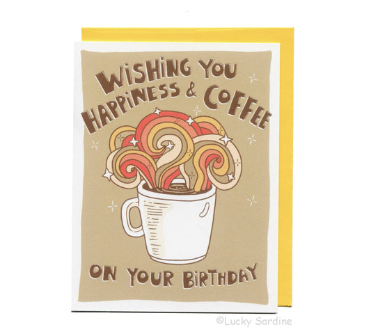Coffee and Happiness, Retro Rainbow Birthday Card