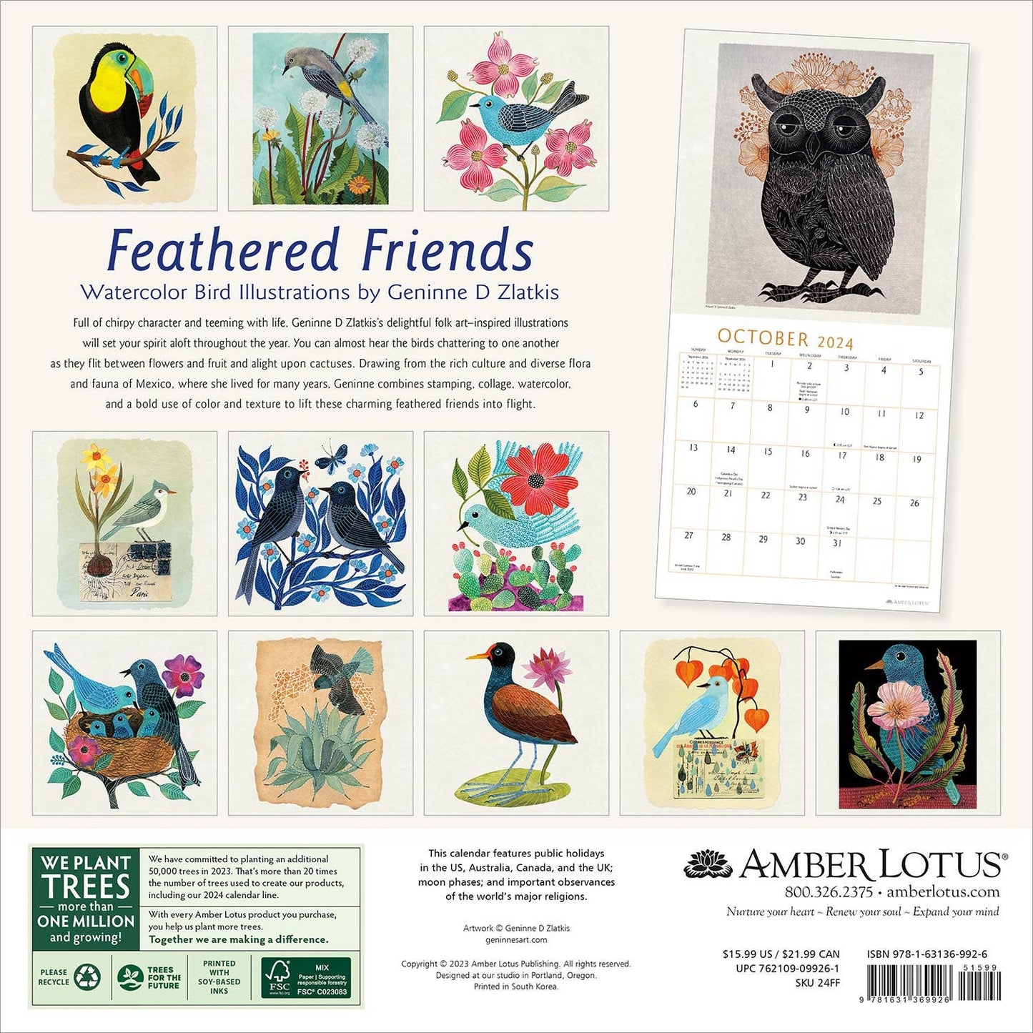 Feathered Friends 2024 Wall Calendar by Geninne Zlatkis