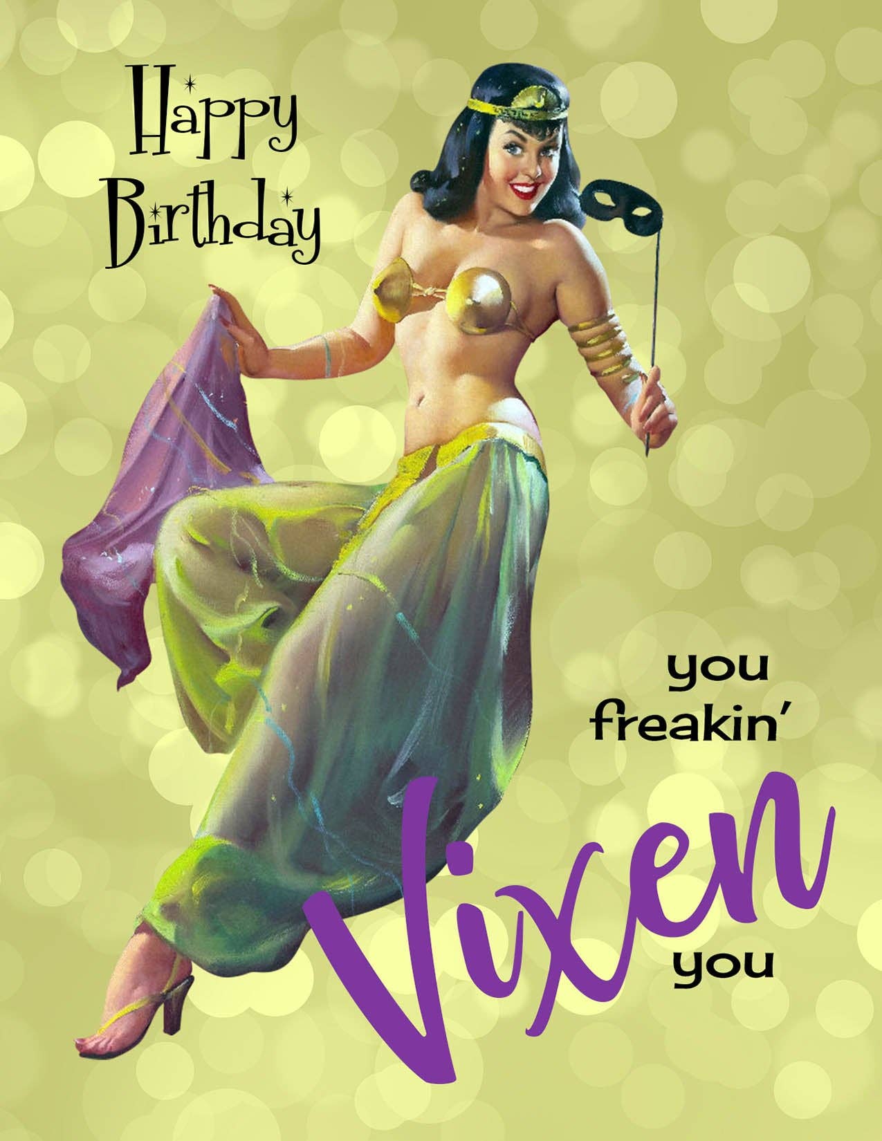 Sexy Vintage Pinup Vixen Masquerade Birthday Card