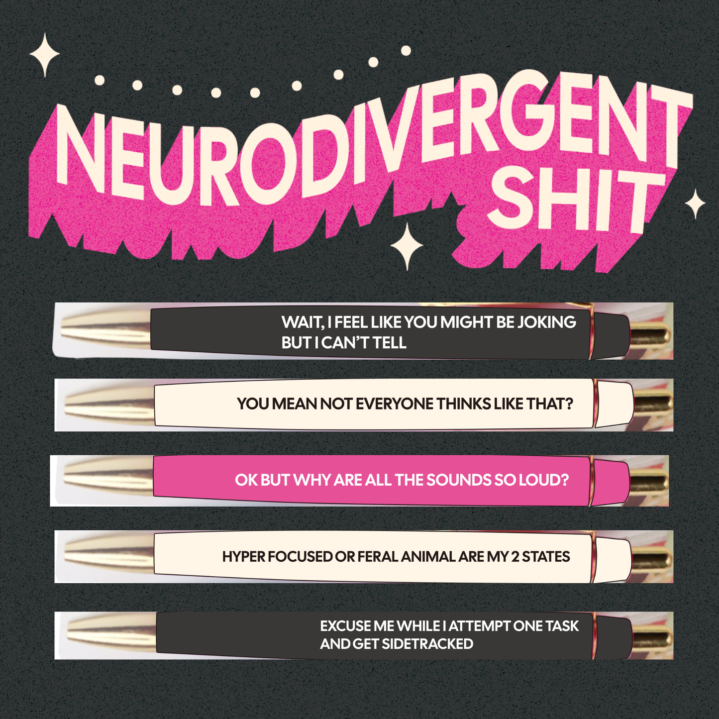 Neurodivergent Shit Pen Set (funny, gift, stocking stuffer)