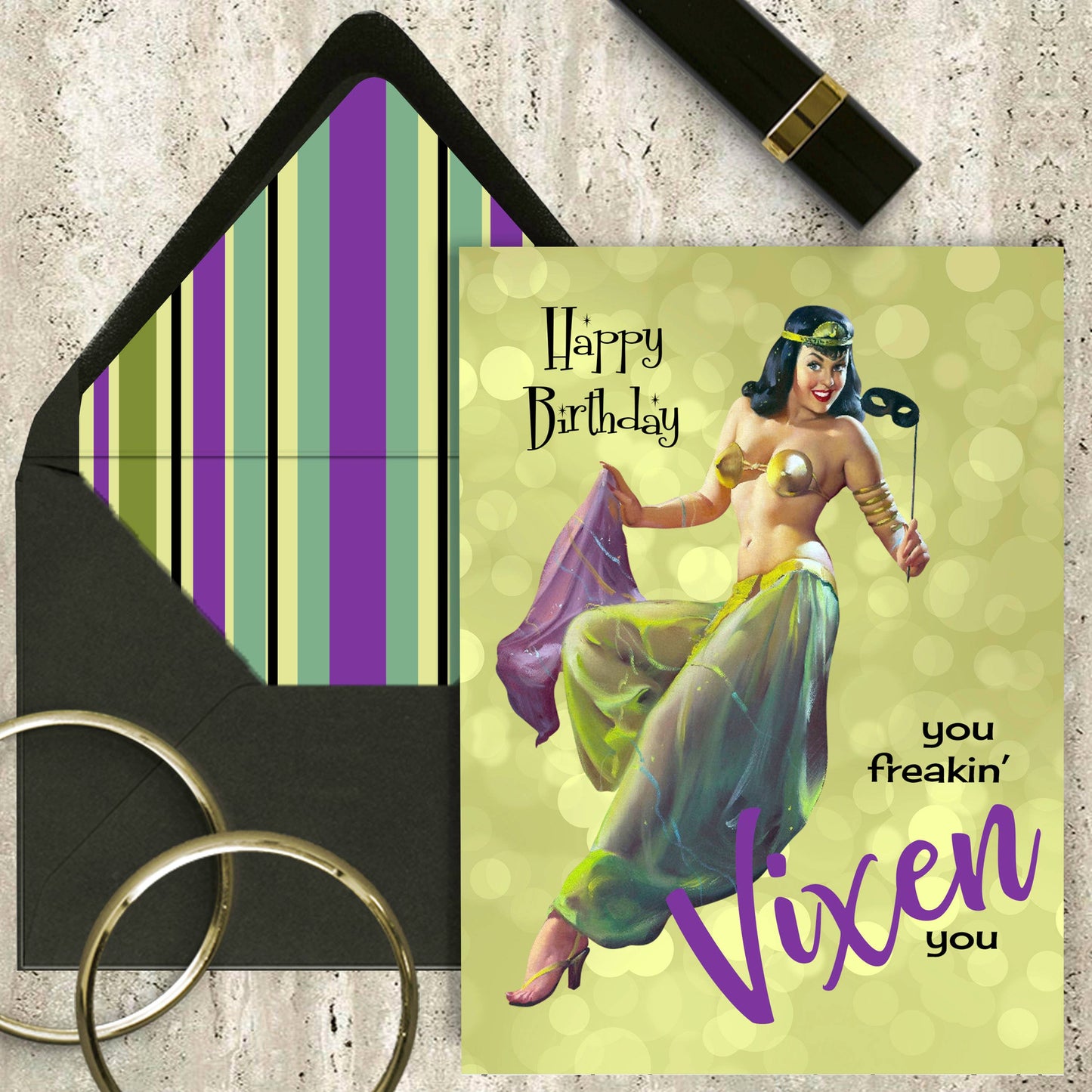 Sexy Vintage Pinup Vixen Masquerade Birthday Card