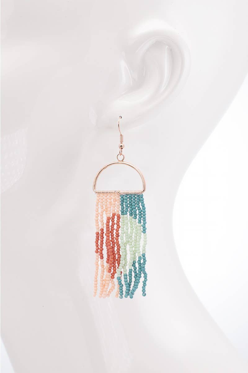 Color Blocked Bead Fringe Drop Earrings