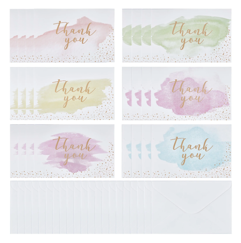 Watercolor Thank You Card Set