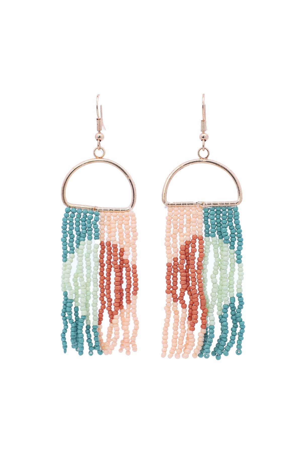 Color Blocked Bead Fringe Drop Earrings