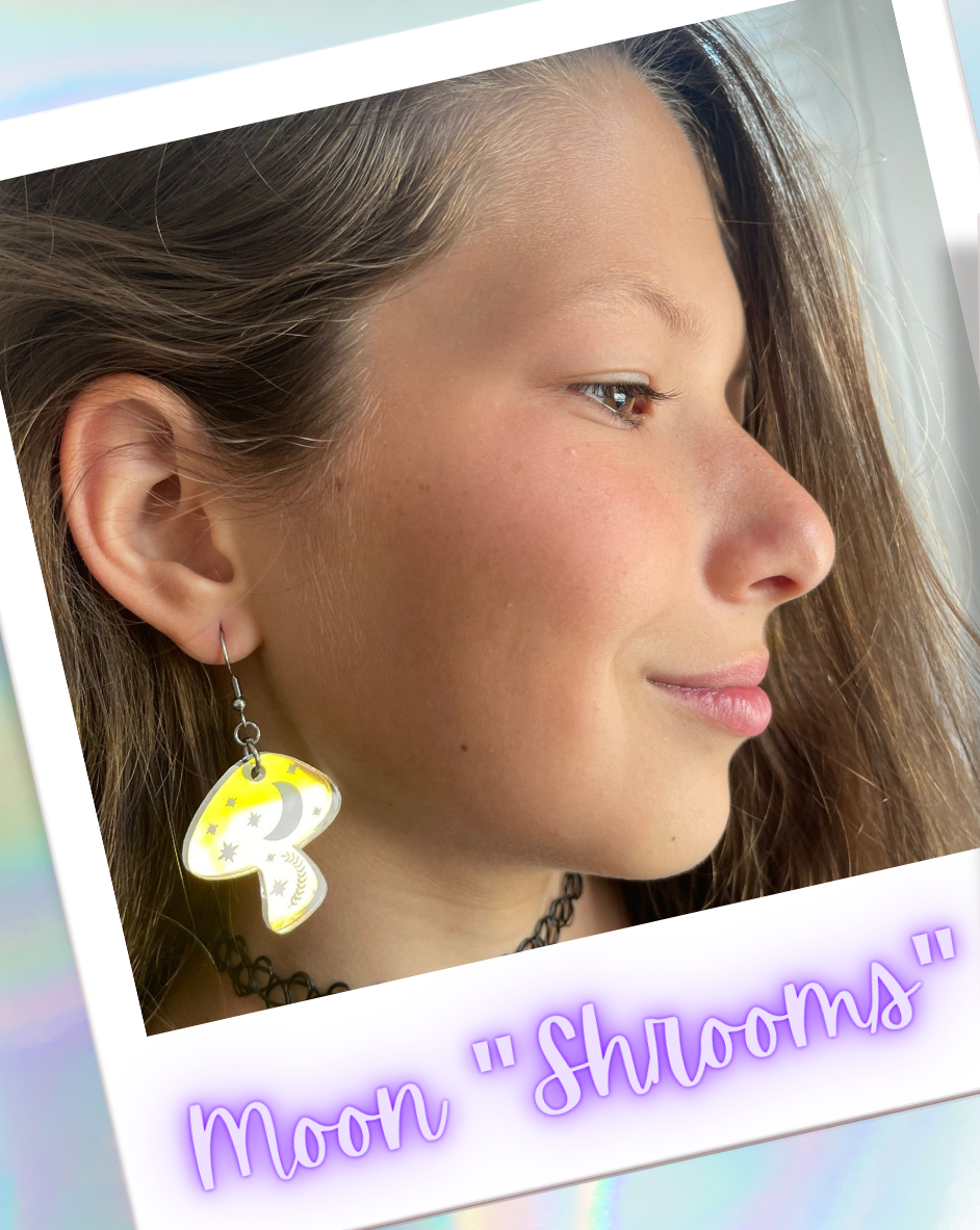 Holographic Moon Mushroom Earrings