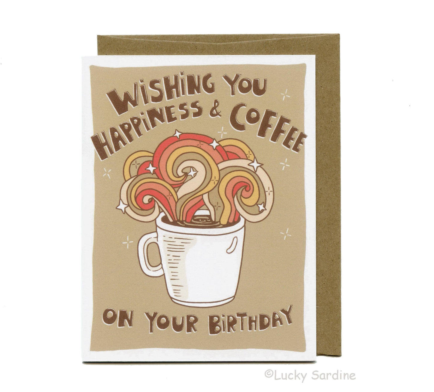 Coffee and Happiness, Retro Rainbow Birthday Card