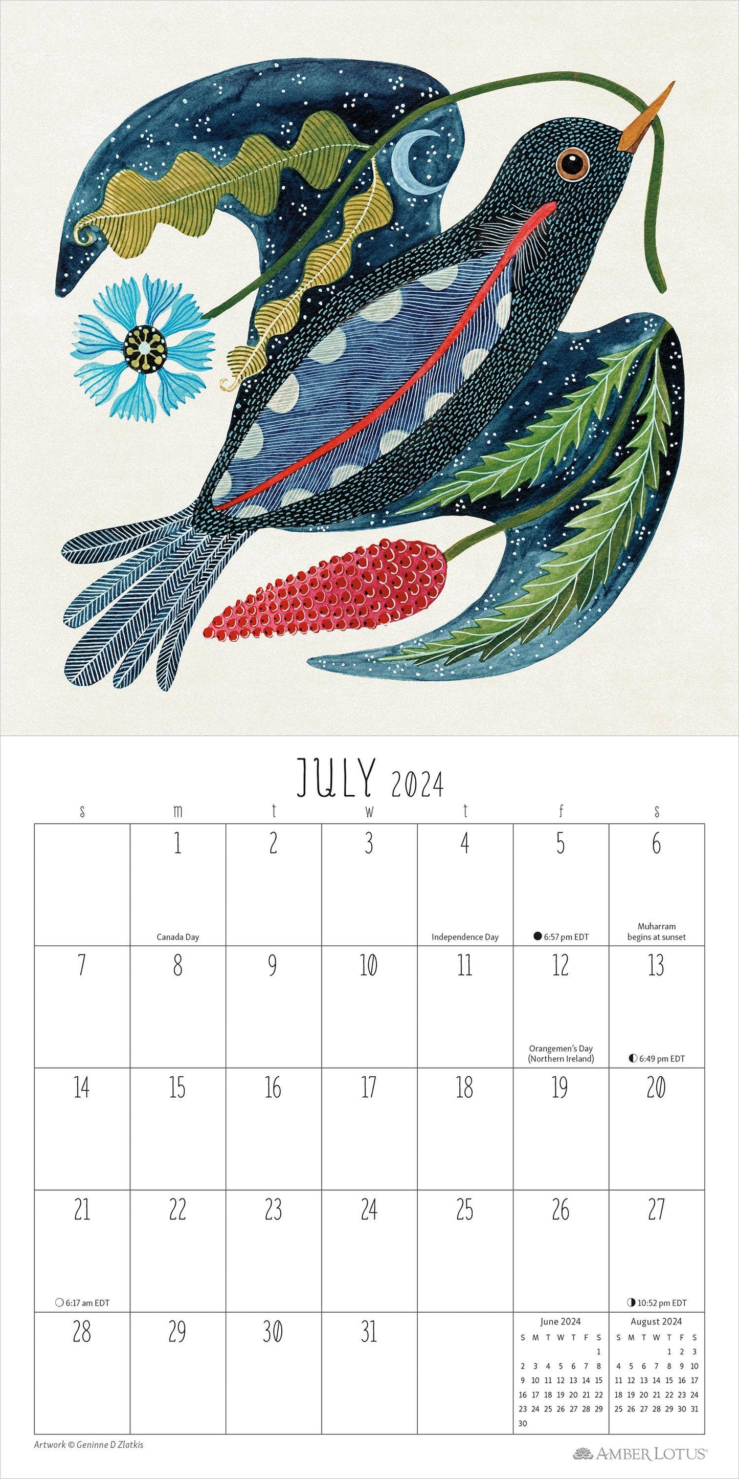 Feathered Friends 2024 Mini Wall Calendar by Geninne Zlatkis