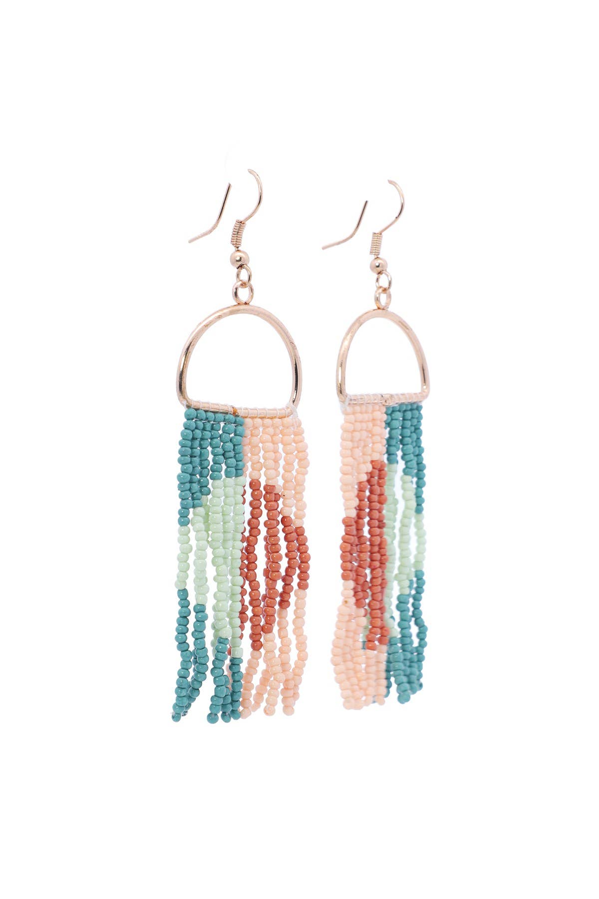 Color Blocked Bead Fringe Drop Earrings