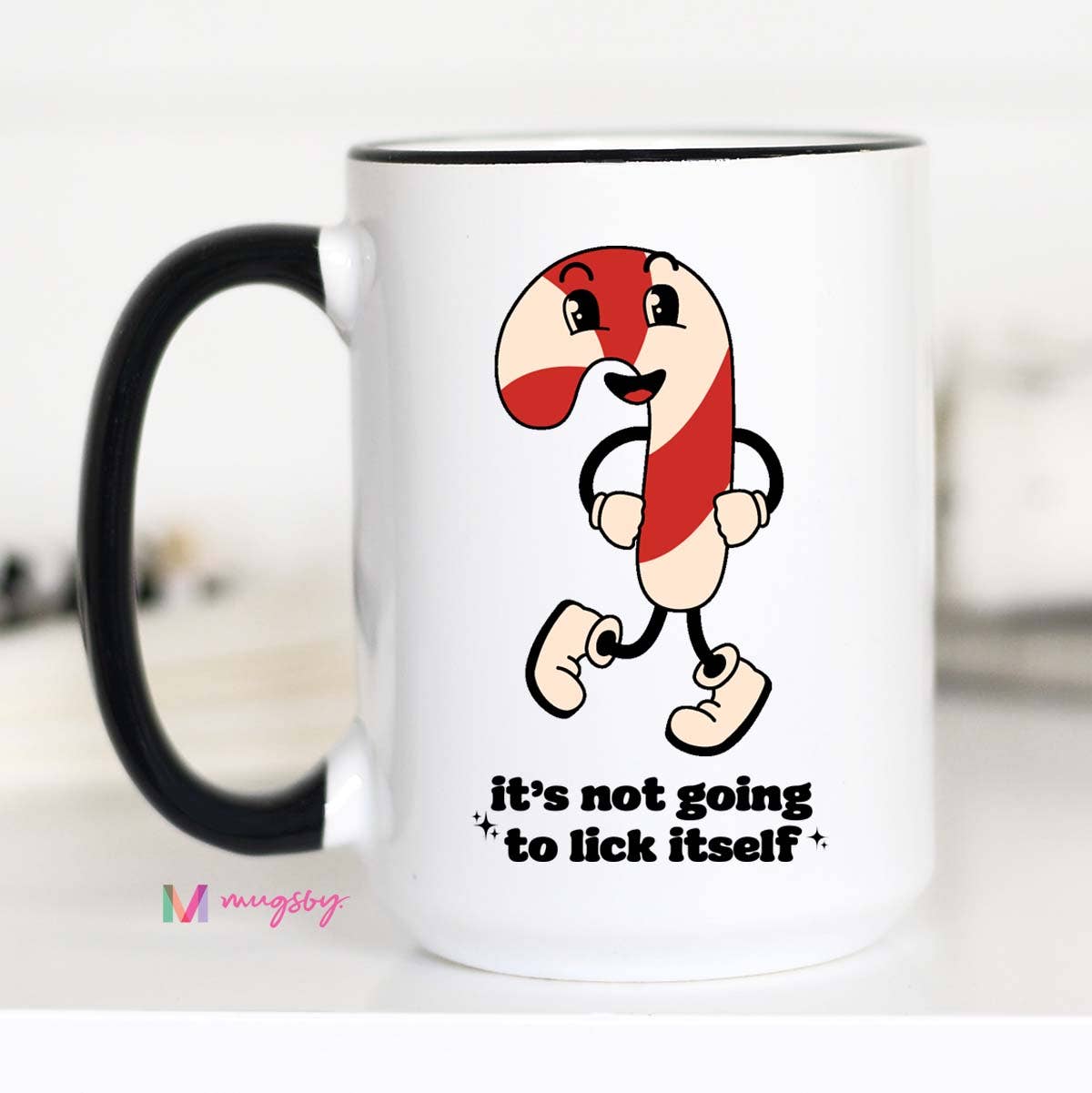 Candy Cane Retro Funny Christmas Coffee Mug, Lick Itself