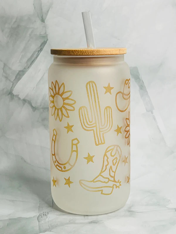 Glass Tumbler - Yellow Western Theme