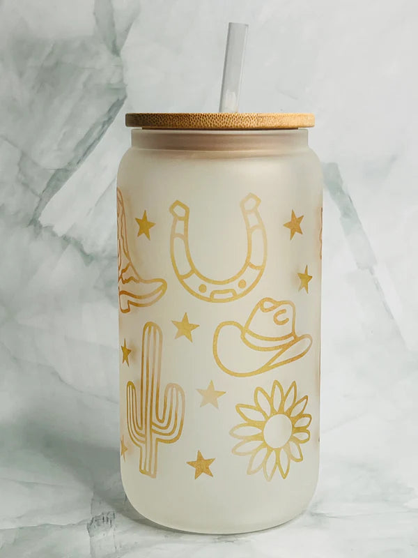 Glass Tumbler - Yellow Western Theme