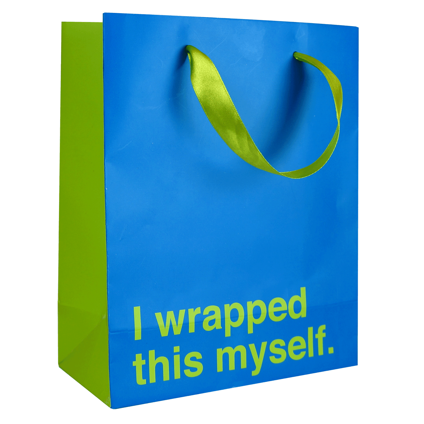 Funny Medium Gift Bag: Wrapped Myself: Blue & Lime Green