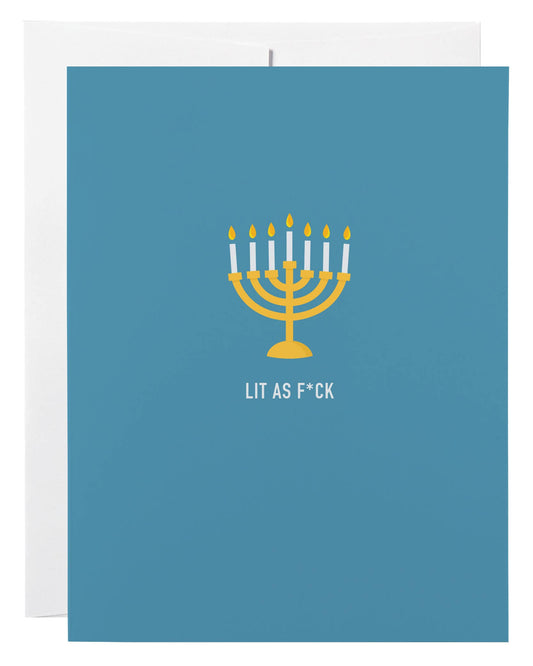 Lit as Fuck Menorah Hanukkah Card